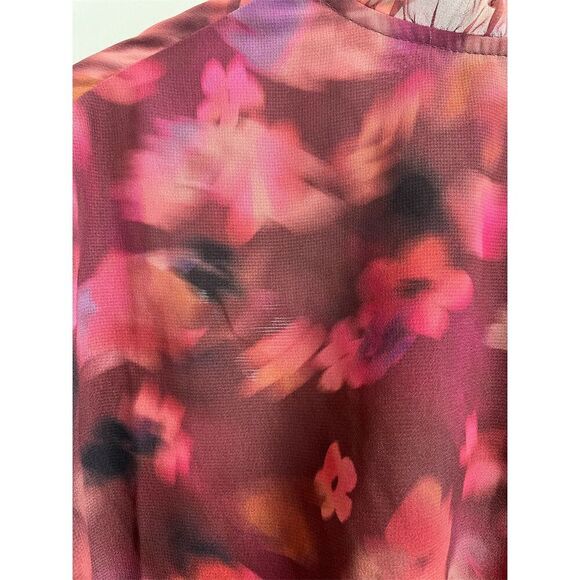 Steve Madden Women's Floral Chiffon Cropped Blouse V-Neck Long Sleeve M - Picture 4 of 6